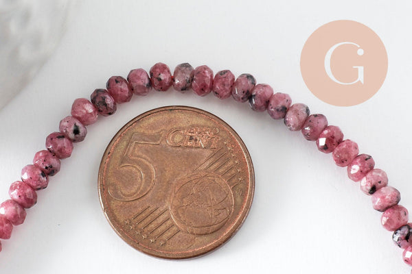 Perle rondelle jade naturel rose marbré 5x3mm, x1 fil de 36cm (G4660)