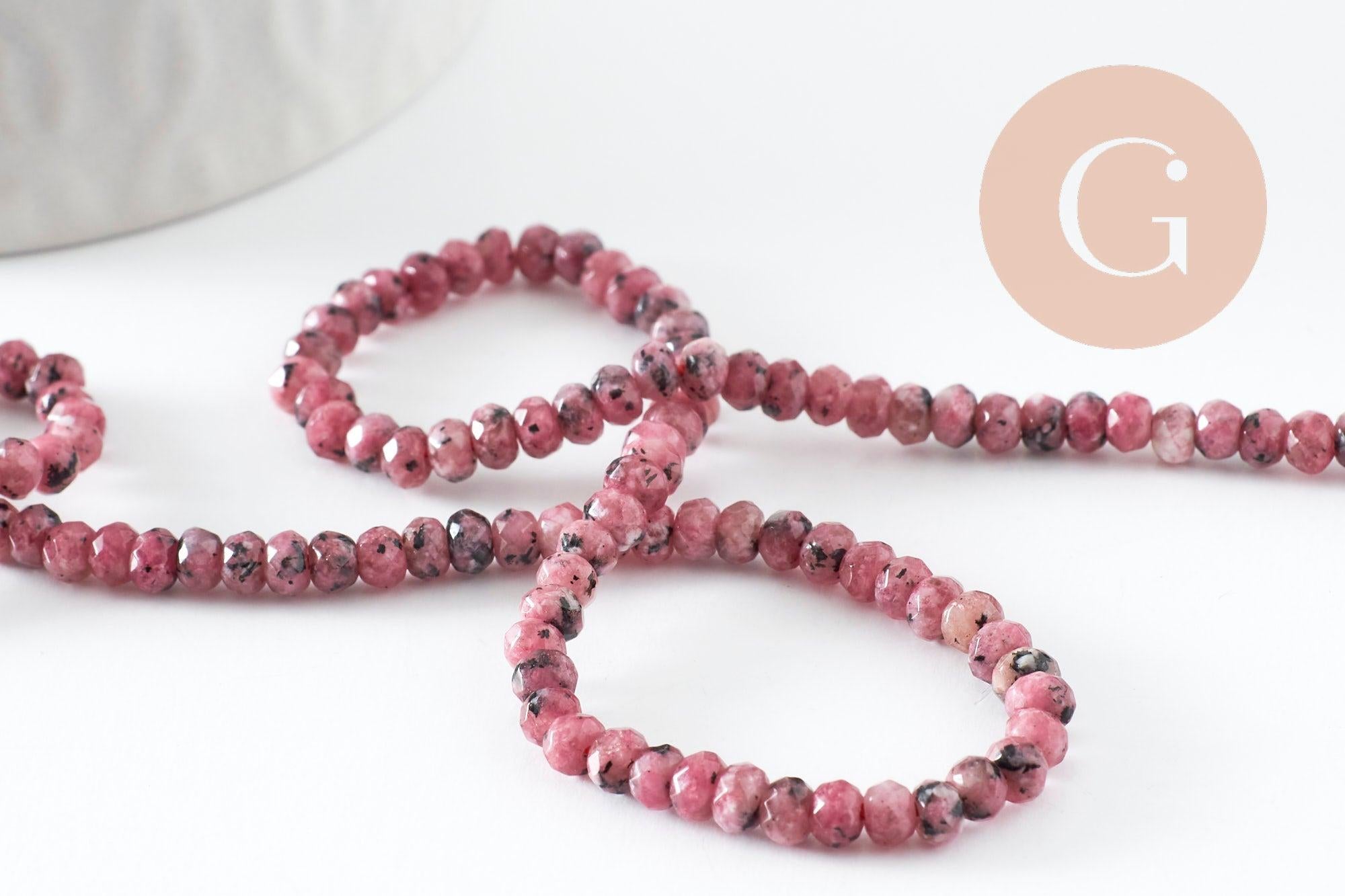 Perle rondelle jade naturel rose marbré 5x3mm, x1 fil de 36cm (G4660)