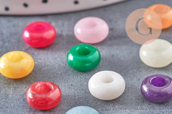 Perle rondelle jade naturel teinté multicolore 10mm, x1 (G10917)