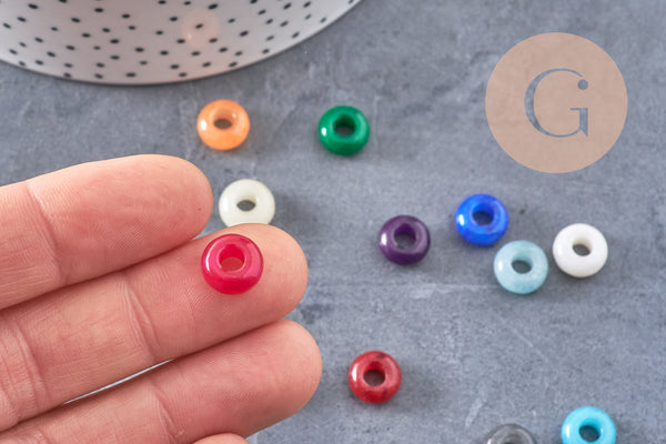 Perle rondelle jade naturel teinté multicolore 10mm, x1 (G10917)