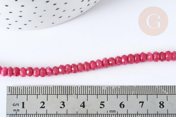 Perle rondelle jade rose naturel foncé facettes 5x3mm, x1 fil de 36cm (G1703)