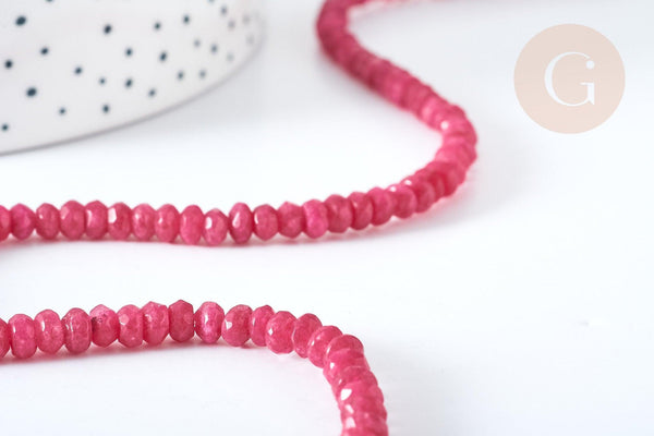 Perle rondelle jade rose naturel foncé facettes 5x3mm, x1 fil de 36cm (G1703)