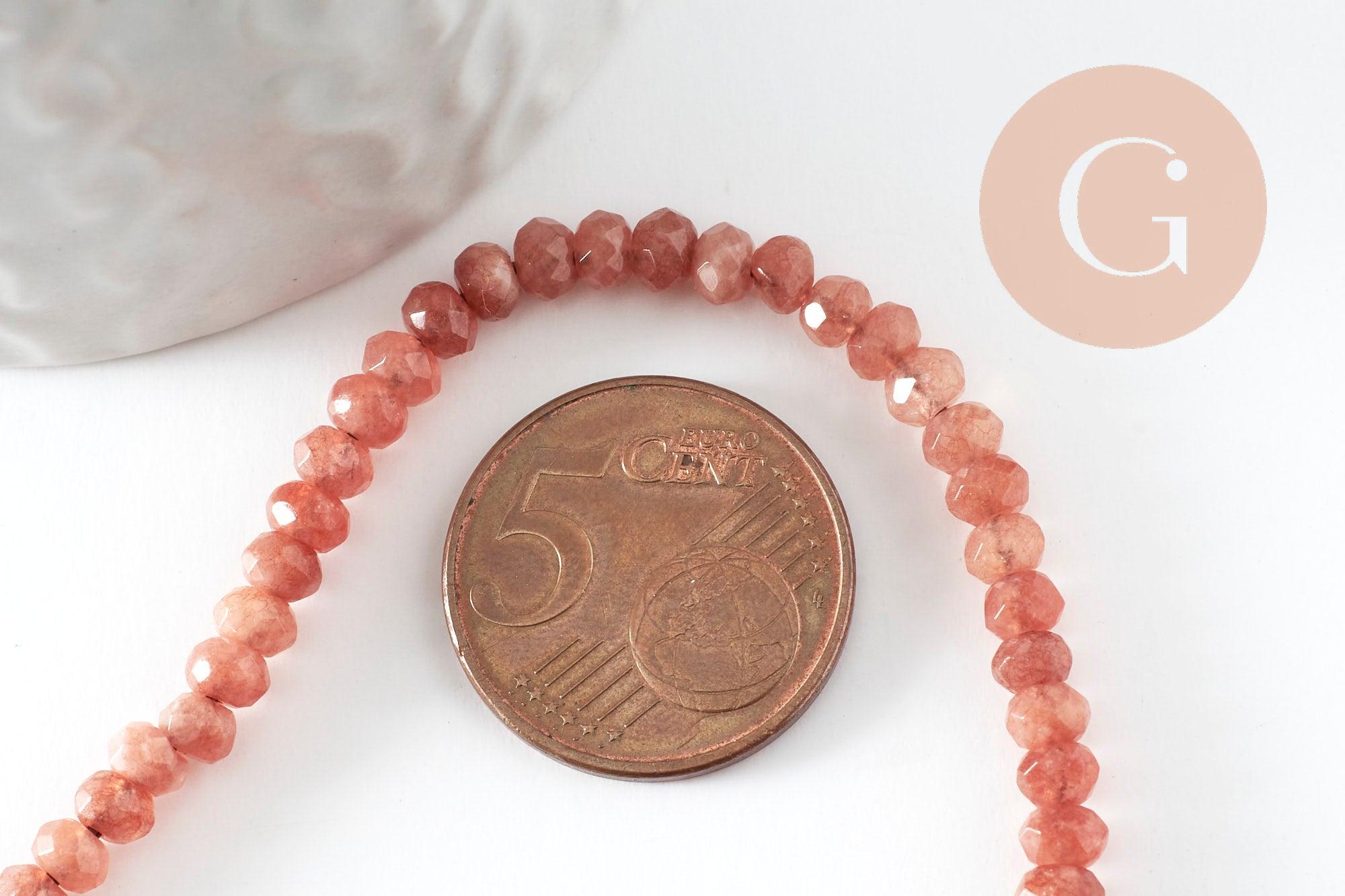 Perle rondelle jade rose,perle jade,pierre naturelle,perle facette,jade,5x3mm,fil de 36 cm, x1 (G3052)