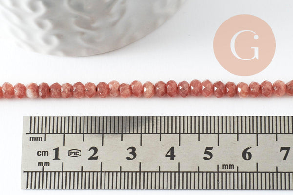 Perle rondelle jade rose,perle jade,pierre naturelle,perle facette,jade,5x3mm,fil de 36 cm, x1 (G3052)