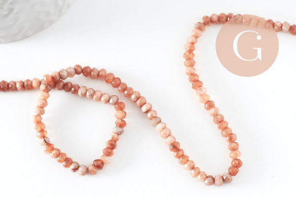 Perle rondelle jade rose,perle jade,pierre naturelle,perle facette,jade,5x3mm,fil de 36 cm, x1 (G3052)