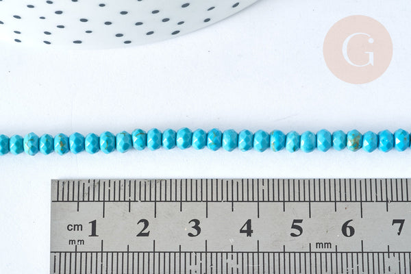 Perle rondelle jade teintée turquoise opaque facettée 4x2.5mm, pierre, fil de 35cm x1 (G7538)