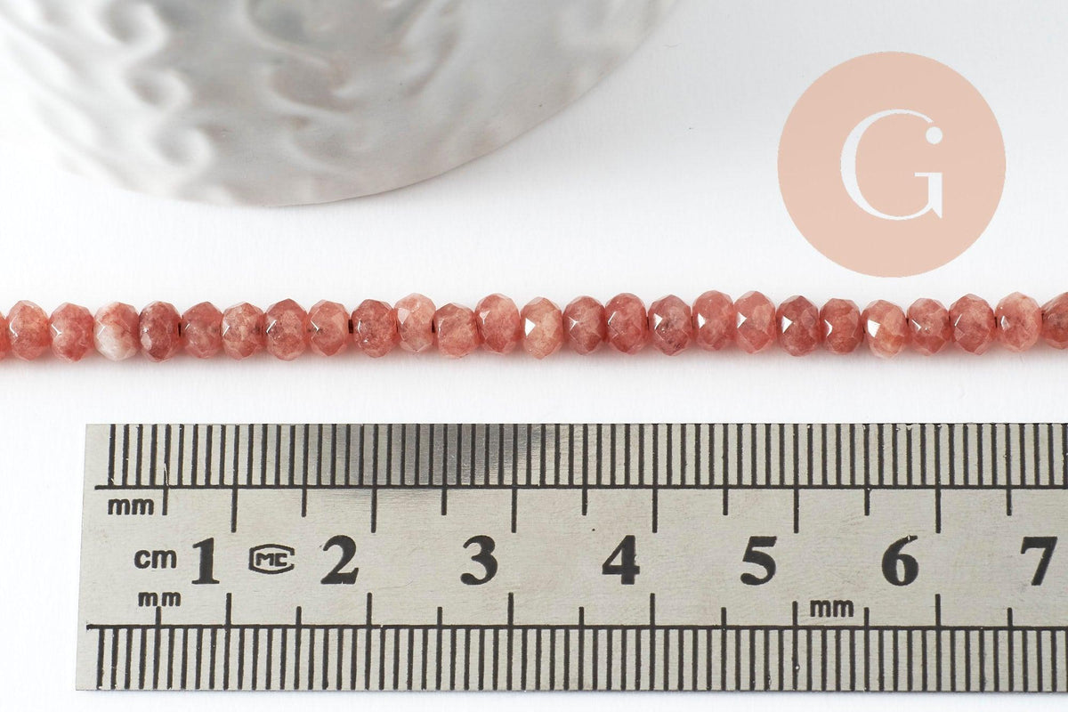 Perle rondelle jade rose,perle jade,pierre naturelle,perle facette,jade,5x3mm,fil de 36 cm, x1 (G3052)