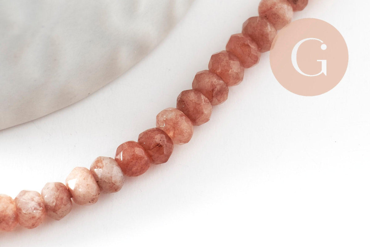 Perle rondelle jade rose,perle jade,pierre naturelle,perle facette,jade,5x3mm,fil de 36 cm, x1 (G3052)