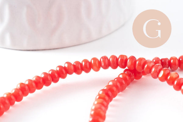 Perle rondelle nacre naturelle rouge 5x3mm, x1 fil de 38cm (G10278)