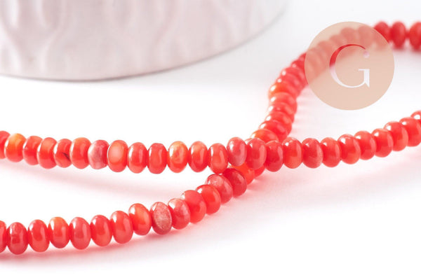 Perle rondelle nacre naturelle rouge 5x3mm, x1 fil de 38cm (G10278)