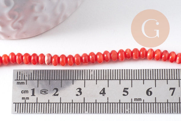 Perle rondelle nacre naturelle rouge 5x3mm, x1 fil de 38cm (G10278)