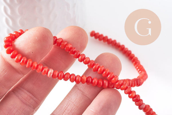 Perle rondelle nacre naturelle rouge 5x3mm, x1 fil de 38cm (G10278)