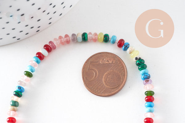 Perle rondelle pierres naturelles mélangées 4mm, x1 fil de 39cm (G10818)