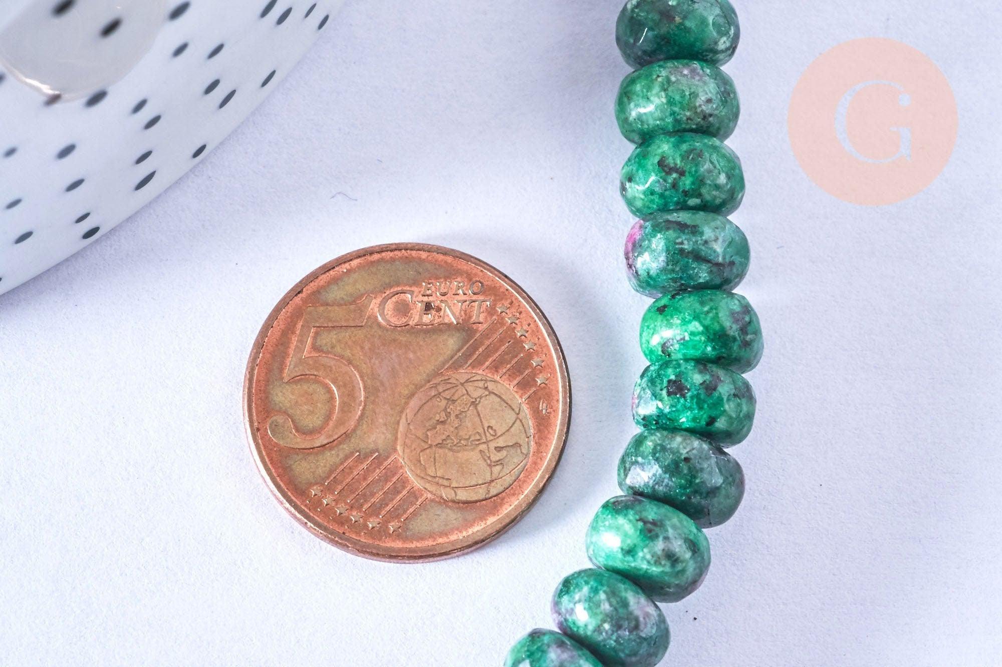 Perle rondelle rubis sur zoisite facetté naturel,Pendentif bijoux, pierre naturelle,10mm, le fil de 38cm, x1 (G6721)