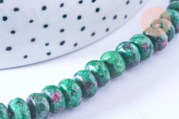 Perle rondelle rubis sur zoisite facetté naturel,Pendentif bijoux, pierre naturelle,10mm, le fil de 38cm, x1 (G6721)