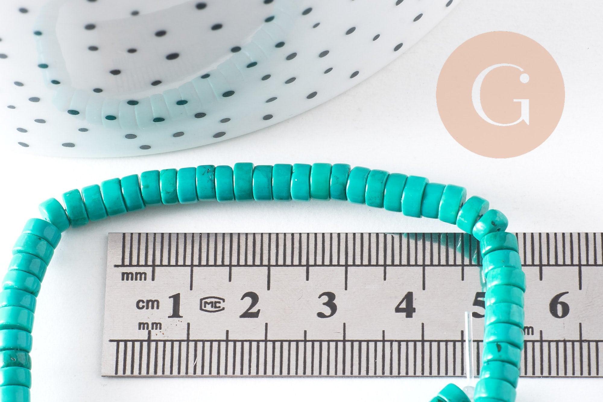 Perle rondelle turquoise naturelle, x1 fil de 39,5 cm (G0138)