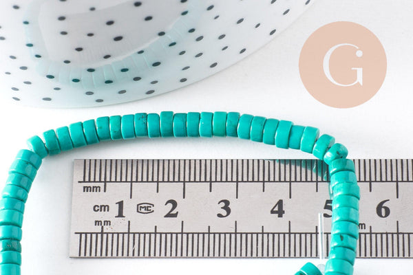 Perle rondelle turquoise naturelle, x1 fil de 39,5 cm (G0138)