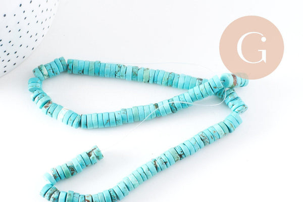 Perle rondelle turquoise siankiang,perles pierre, turquoise naturelle,8mm, fil de 38 cm, x1 (G3912)