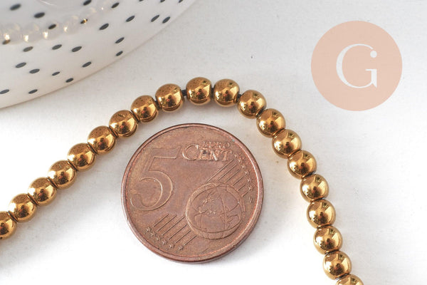 Perle rondes hématite dorée, perle pierre ,4mm,fil de 100 perles (G3655)