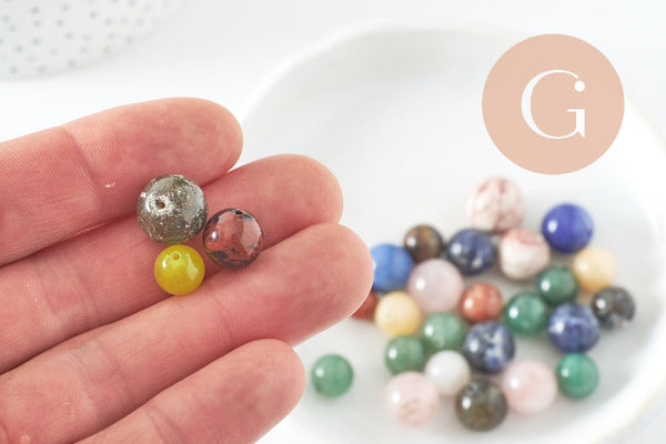 Perle rondes pierres naturelles mélangées 4-16mm, x50g G9853