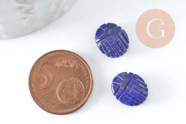 Perle scarabée talisman lapis lazulis naturel AAA 13mm, x1 (G9233)