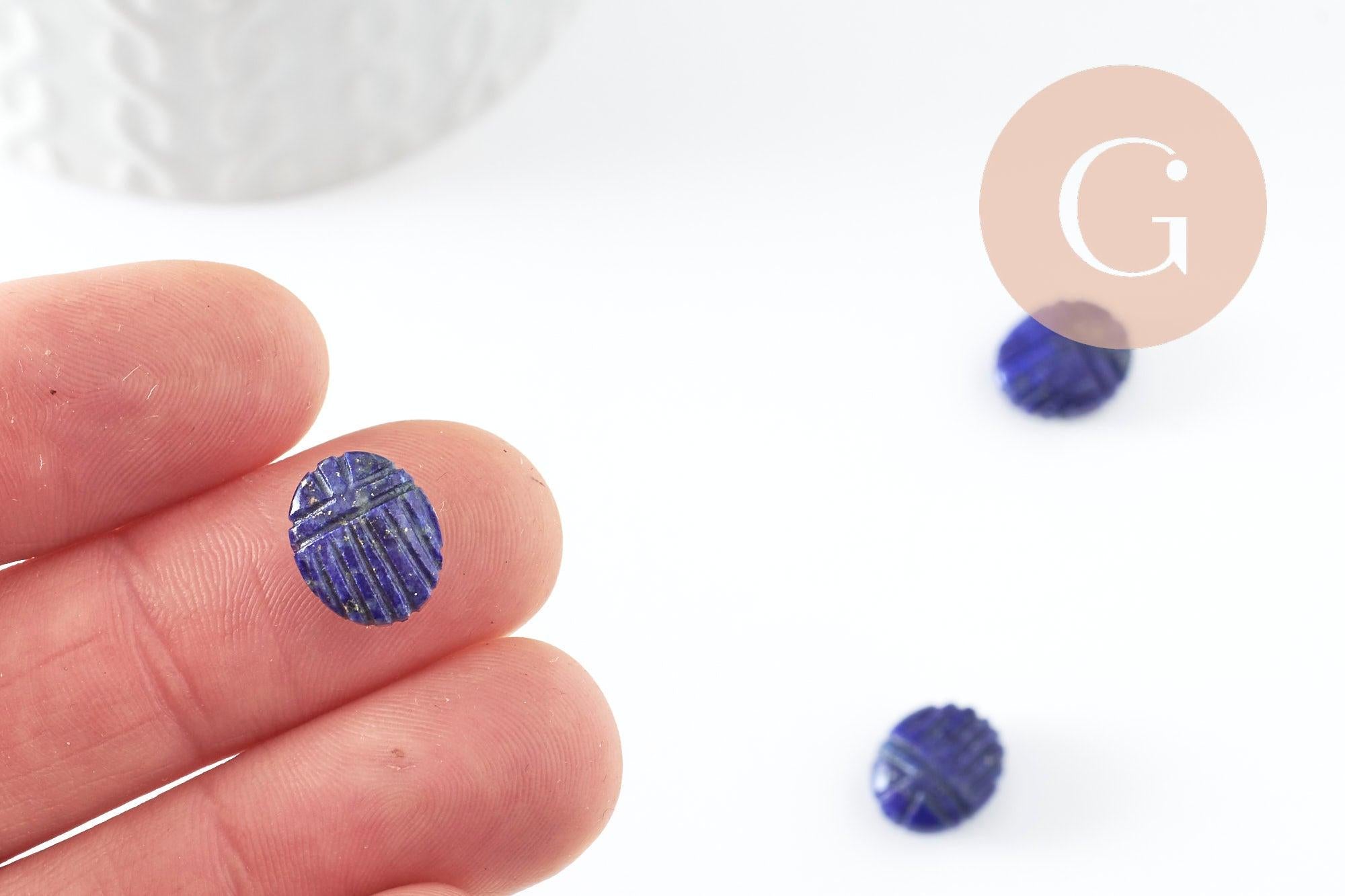 Perle scarabée talisman lapis lazulis naturel AAA 13mm, x1 (G9233)