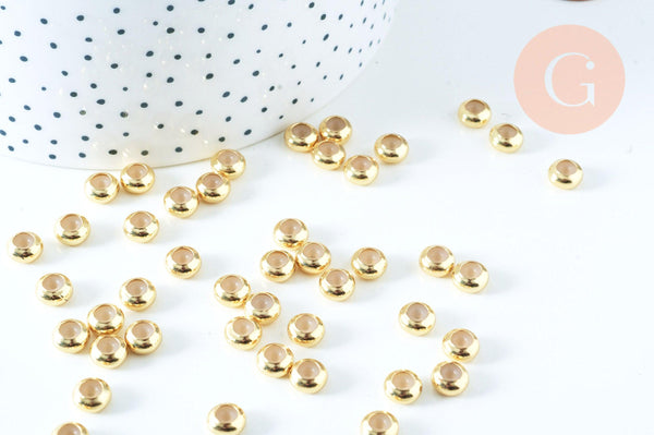 Perle stoppeur intercalaires laiton doré caoutchouc 3mm, x1 (G6985)