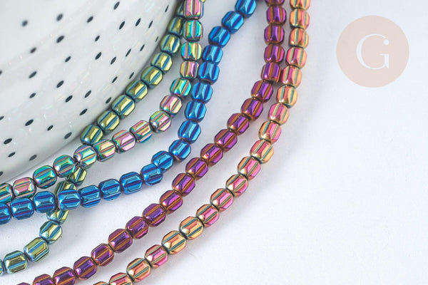 Perle striée hématite de synthèse colorée 3,5mm, création bijoux DIY, x1, (G7406)