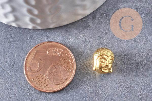 Perle tête de Bouddha zamac doré ,fournitures créatives sans nickel,creation bijoux,perle voyage inde,11mm,x 10 (G5291)