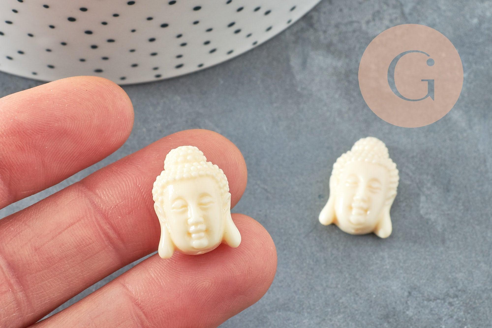 Perle tête de bouddha résine blanche 20mm,perle imitation corail en résine, x2 (G4985)