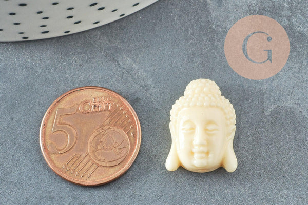 Perle tête de bouddha résine blanche 20mm,perle imitation corail en résine, x2 (G4985)