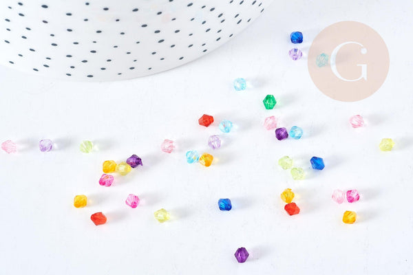 Perle toupie acrylique transparent multicolore 4mm, création bijoux plastique coloré, x 10gr (G8460)