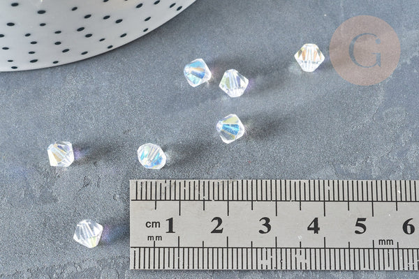 Perle toupie verre tchèque blanc irisé AB 6mm,perles verre et cristal, x 10 (G7358)