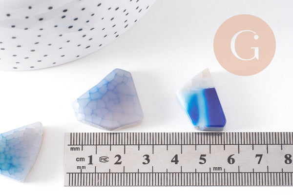 Perle triangle agate bleue en pierre naturelle pour création bijoux en agate naturelle,18-39mm, X5 (G3186)