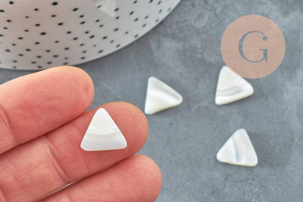 Perle triangle nacre blanche naturelle doré,pendentif triangle nacre,coquillage blanc, bijou nacre 12mm, x10 G2186