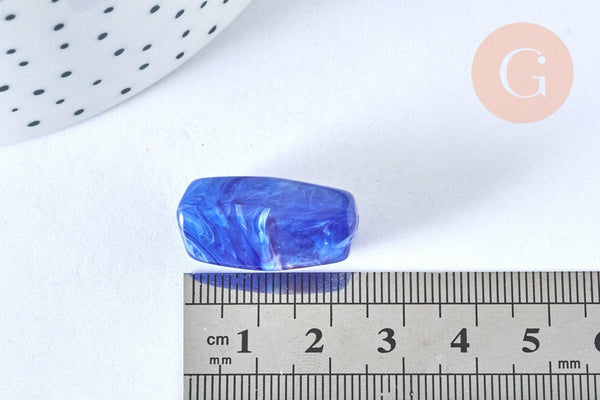 Perle tube acrylique bleu imitation pierre 25mm, x5 (G6796)