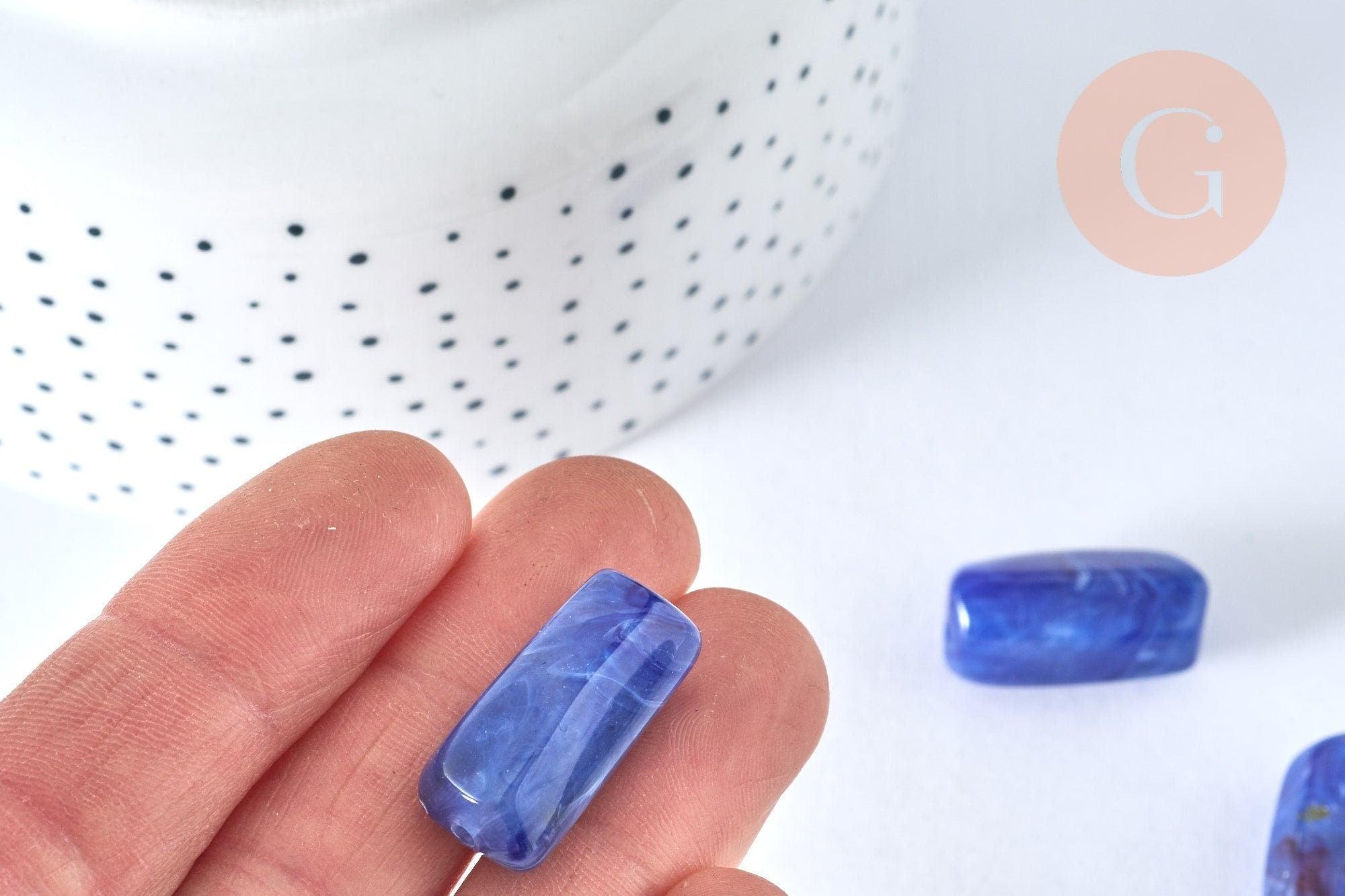 Perle tube acrylique bleu imitation pierre 25mm, x5 (G6796)