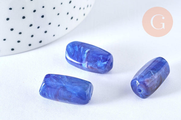 Perle tube acrylique bleu imitation pierre 25mm, x5 (G6796)