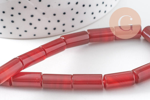 Perle tube cornaline agate naturelle 16-18mm, x1 fil de 39cm (G5186)