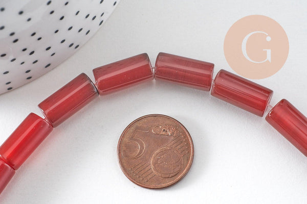 Perle tube cornaline agate naturelle 16-18mm, x1 fil de 39cm (G5186)