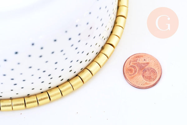 Perle tube hématite dorée non magnétique, perle colonne pierre, 6x4mm,fil de 60 perles, x1 (G5612)