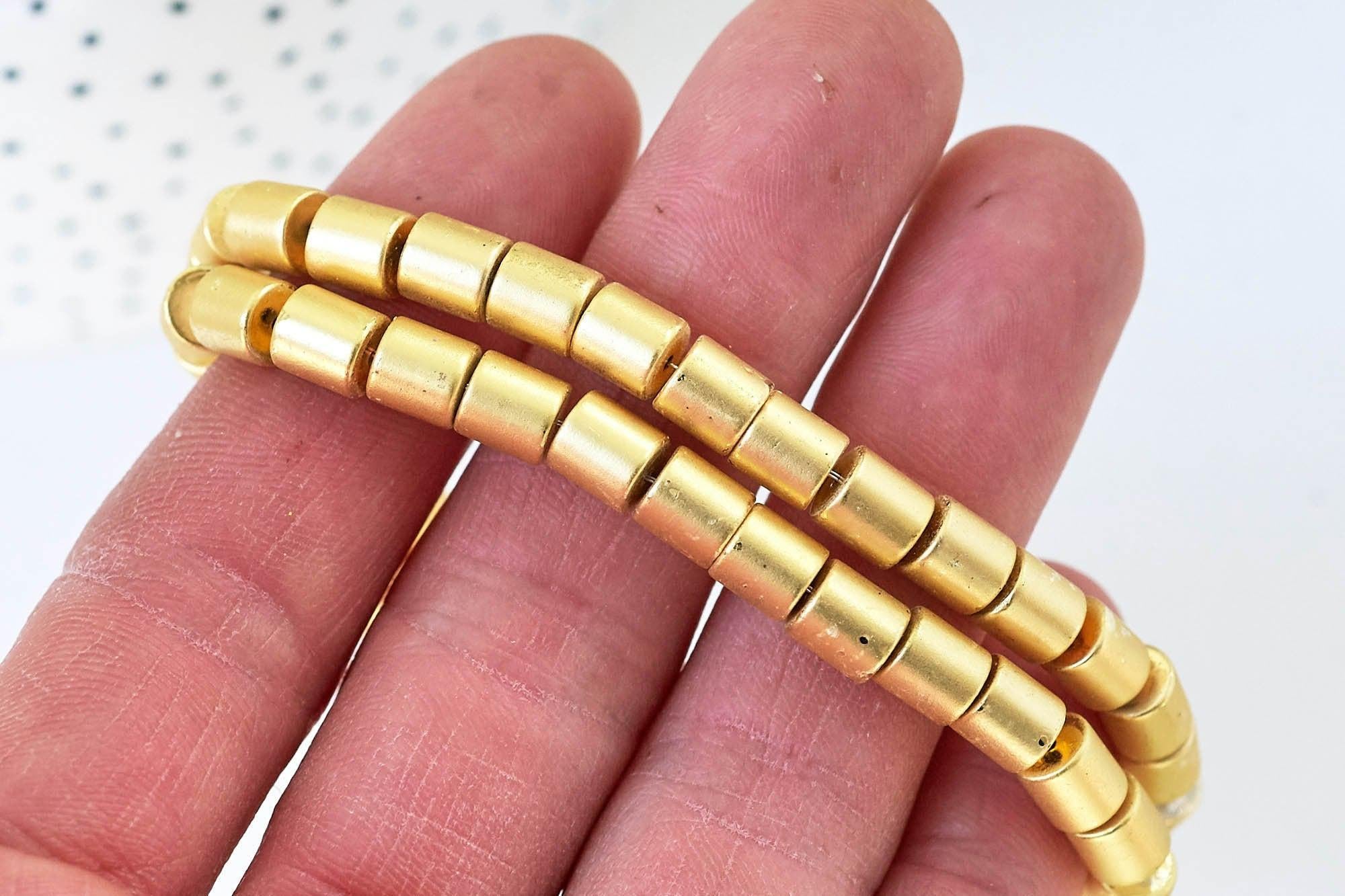 Perle tube hématite dorée non magnétique, perle colonne pierre, 6x4mm,fil de 60 perles, x1 (G5612)