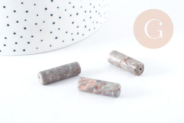 Perle tube jaspe beige naturel 27mm, x5 (G8288)