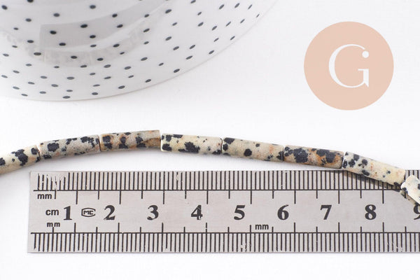 Perle tube jaspe dalmatien naturel 13-14mm,jaspe tacheté naturel,perles pierre, fil de 40.5cm, x1 (G4070)