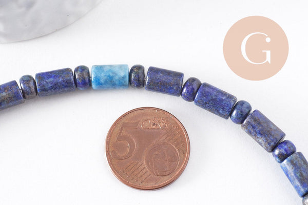 Perle tube lapis lazulis naturel 6-9mm, x1 fil de 40cm, (G4479)