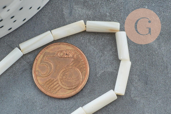 Perle tube nacre blanche naturelle 12.5x4mm, x1 fil de 37cm (G5852)