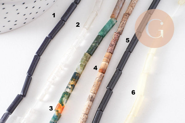 Perle tube pierre variée naturelle & synthèse 13-14mm, x1 fil de 40cm (G8904)