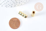 Perle tube pois doré 18K émaillé 17mm, perle dorée bijoux , x1 G8556