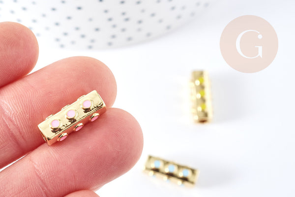 Perle tube pois doré 18K émaillé 17mm, perle dorée bijoux , x1 G8556