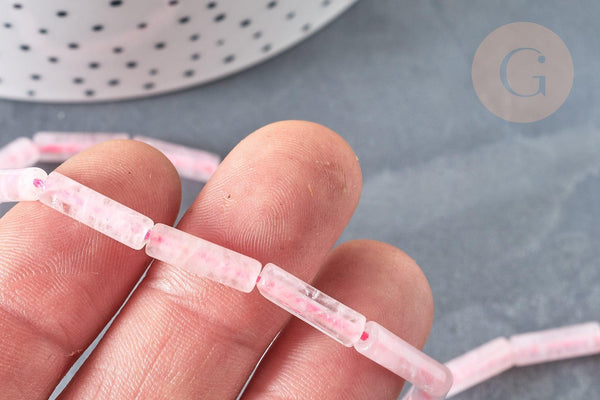 Perle tube quartz rose naturel 13x4mm, création bijoux pierre naturelle, fil de 39.3cm, X1 (G7348)